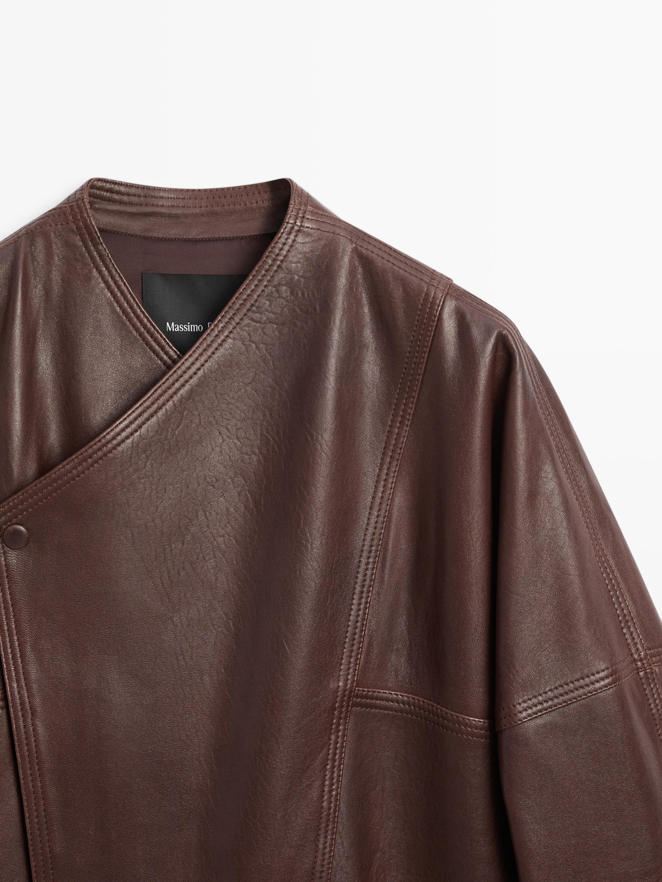 Asymmetric nappa leather bomber jacket
